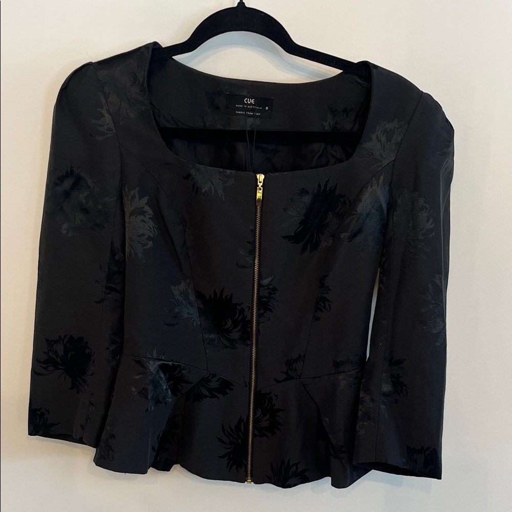 Cue Black Peplum Floral Blouse